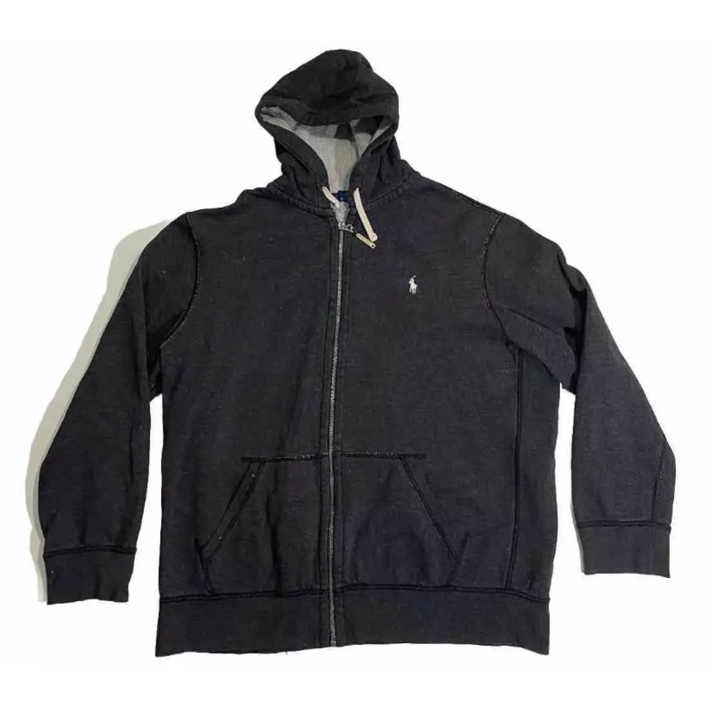 Polo Ralph Lauren Hoodie Dark Gray Waffle Knit Thermal Sweatshirt Mens Size 2XL